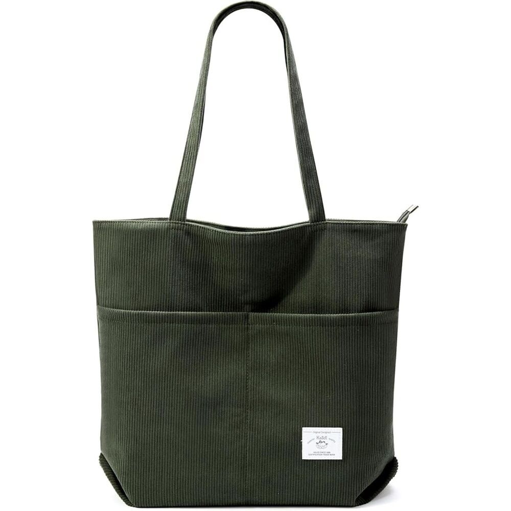 Women D-Army Green Imported Corduroy Casual Big Capacity Shoulder Tote Handbag